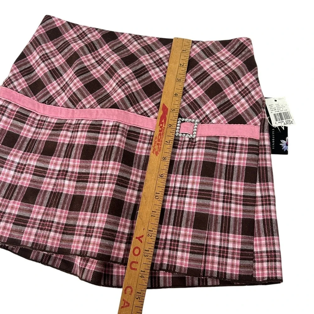 Y2K Plaid‎ Mini Skirt XL Pink Brown Pleated Coquette Preppy Mallcore Schoolgirl